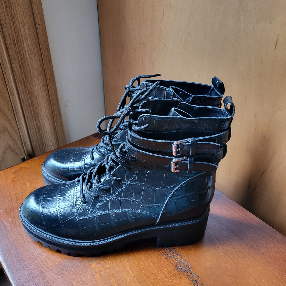 NEW Marc Fisher Black Leather Combat Boots